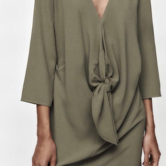 👗Zara Knotted Dress NWT - Green L - Picture 6 of 8